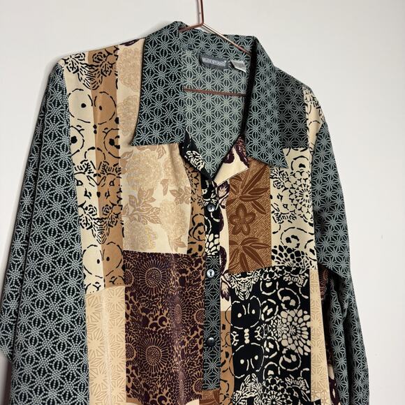 Vintage Kloz Studio Womens Top 2X Patchwork 80s Artsy Abstract Teacher Neutral - Picture 3 of 7